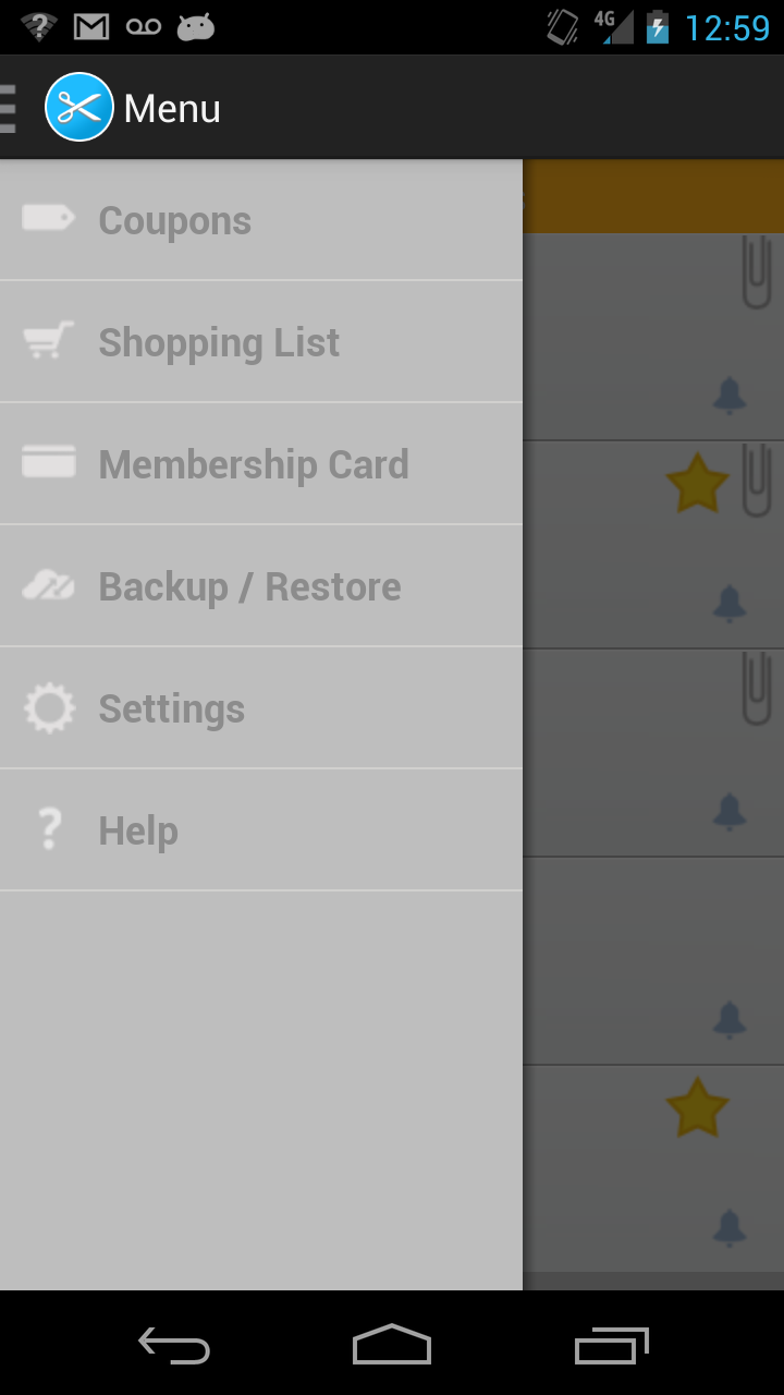 Scissors (coupon organizer) Screen 1