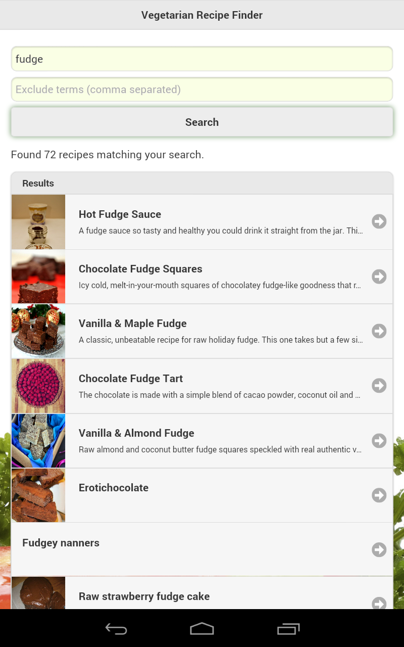 Vegetarian Recipe Finder Screen 2