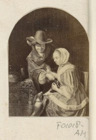 Fotoreproductie van (vermoedelijk) een schilderij met een man, een vrouw en een hondje