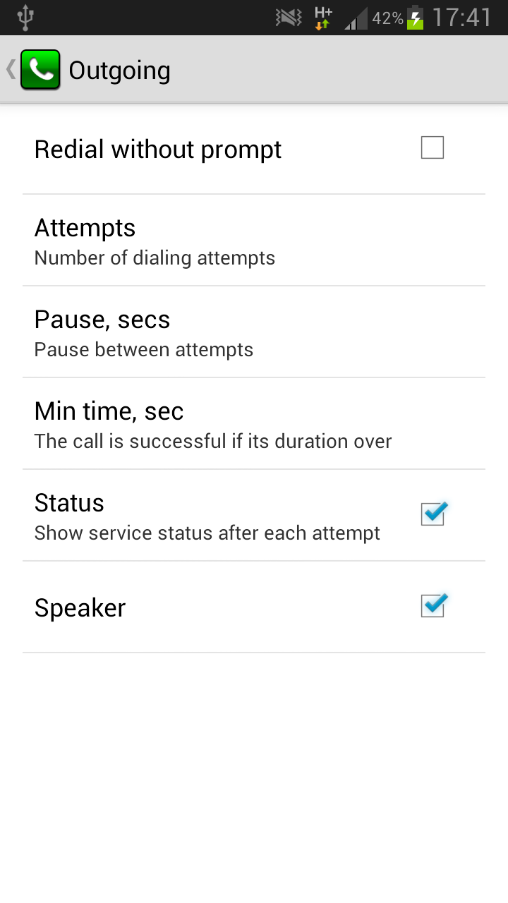 Auto Redial Screen 2