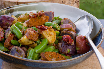 Spicy Sausage, Baby Potatoes, and Snap Peas