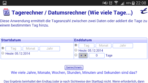 Tagerechner Wie viele Tage