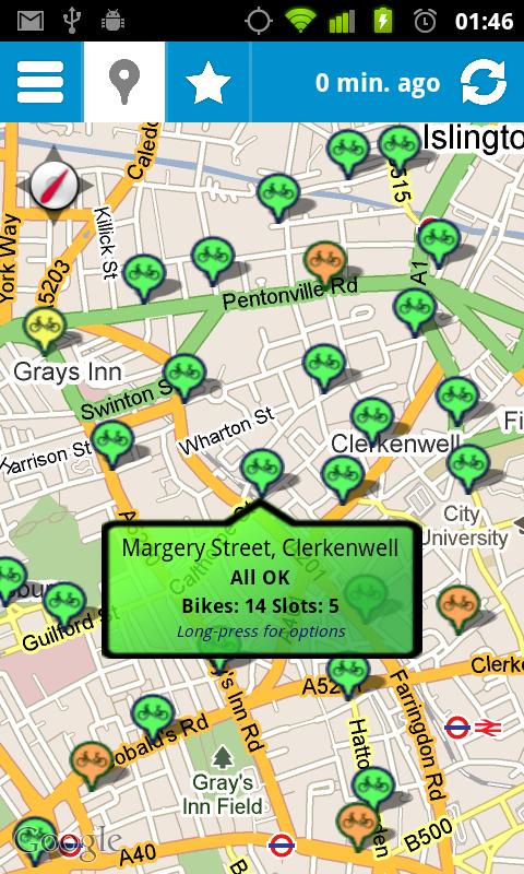 Android application Cycle Hire Widget screenshort