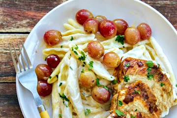 Goat Cheese Pasta with Balsamic Chicken & Roasted Grapes