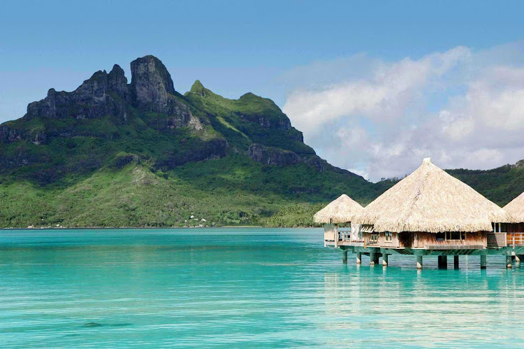 Mount Otemanu serves as a backdrop to the St. Regis Bora Bora Resort.