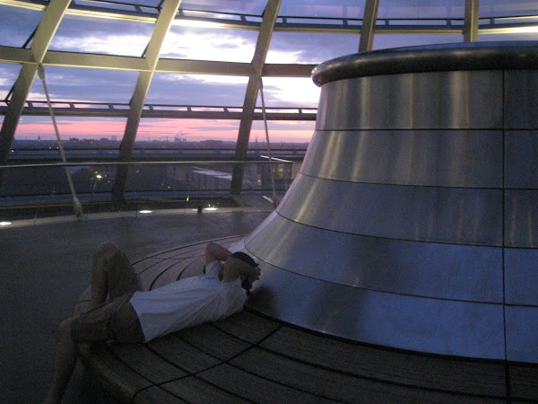 Joe lounging on top of the dome on the Reichstag. There’s a transparent floor where the people can actually watch the legislature doing their job.