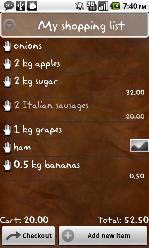 My Shopping List Screen 2