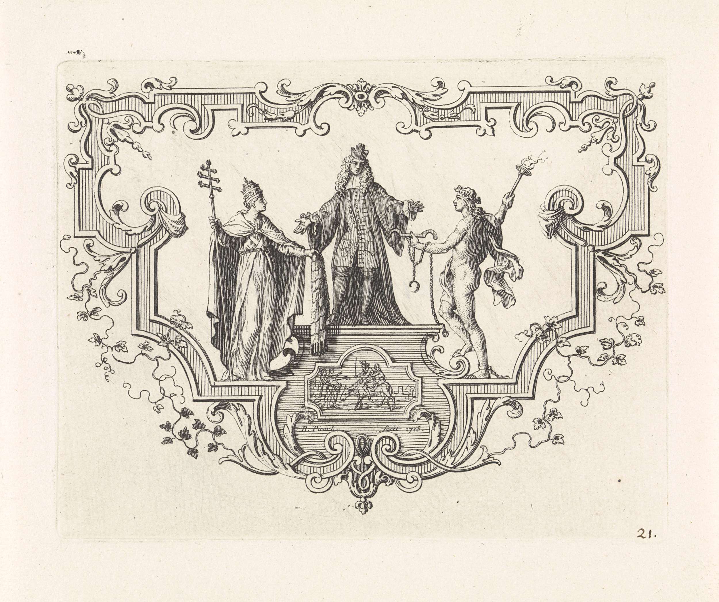 François de Maucroix geflankeerd door de Kerk en Hymen