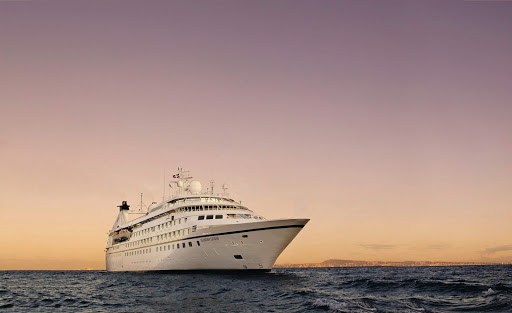 Seabourn Legenda at sunset.