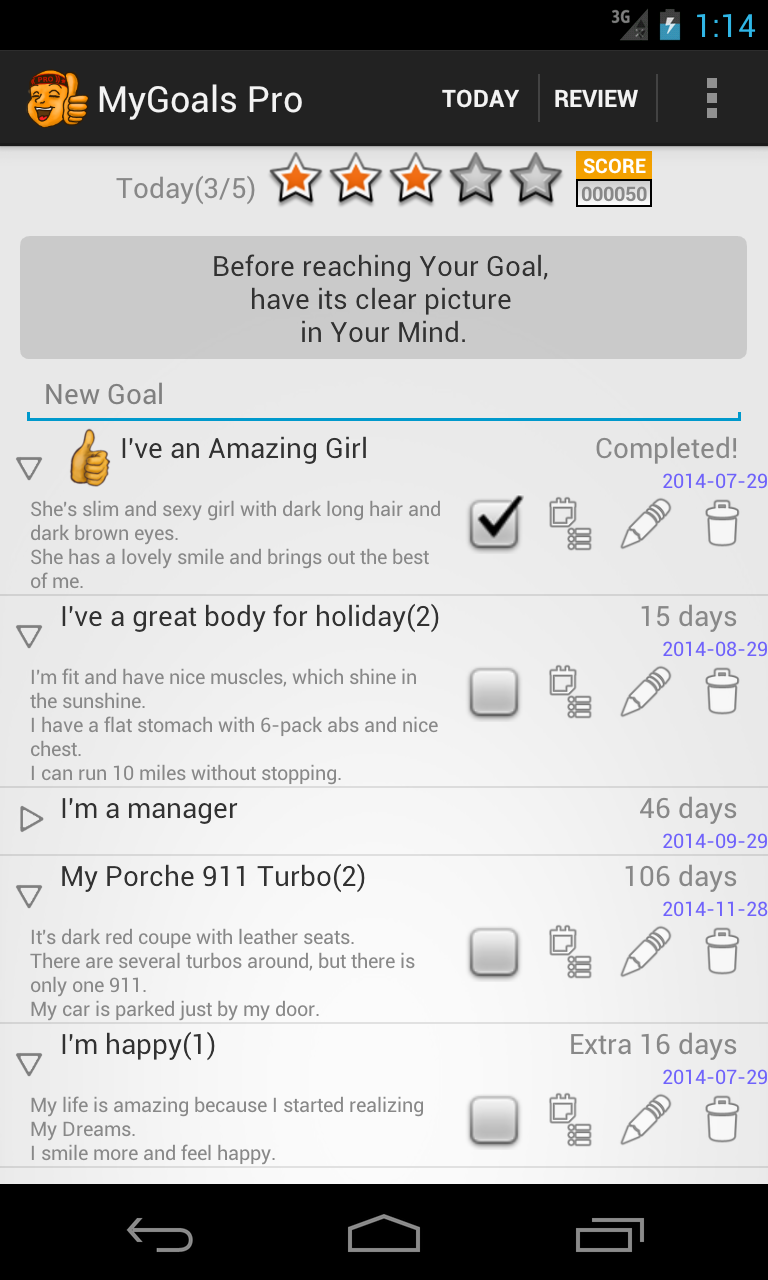 My Goals Motivation Pro Screen 3