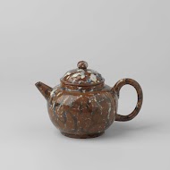 Theepot met deksel, blauw-wit gemarmerd