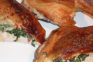 Tuscan Roasted Chicken Stuffed wtih Swiss Chard Couscous and Cheese 
