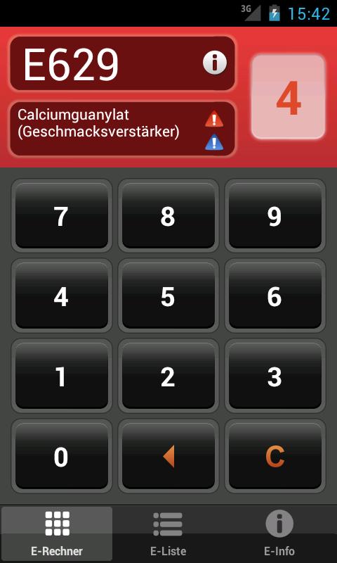 Android application E Numbers Calc: Food Additives screenshort