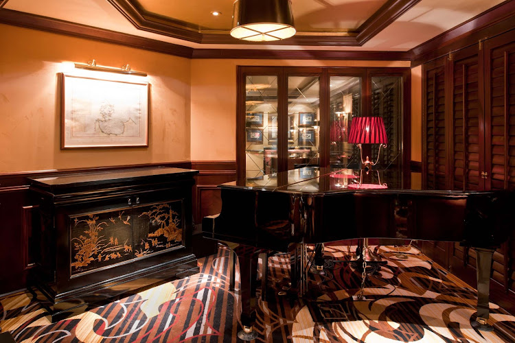 Avenue Saloon aboard Crystal Symphony features a handsome baby grand piano.