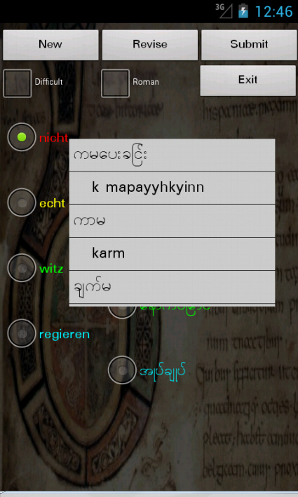 German Burmese Dictionary Screen 3