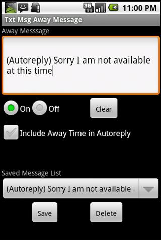 Txt Msg Away Message Screen 1