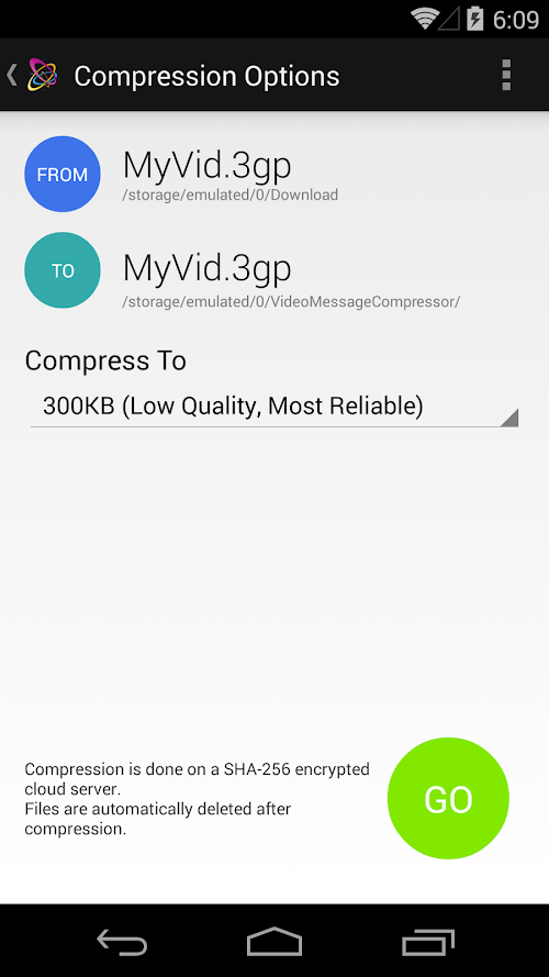 Android application Video Message Compressor screenshort