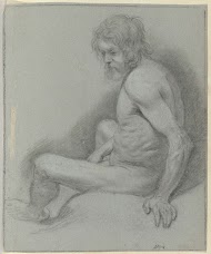 Naakte zittende man met snor