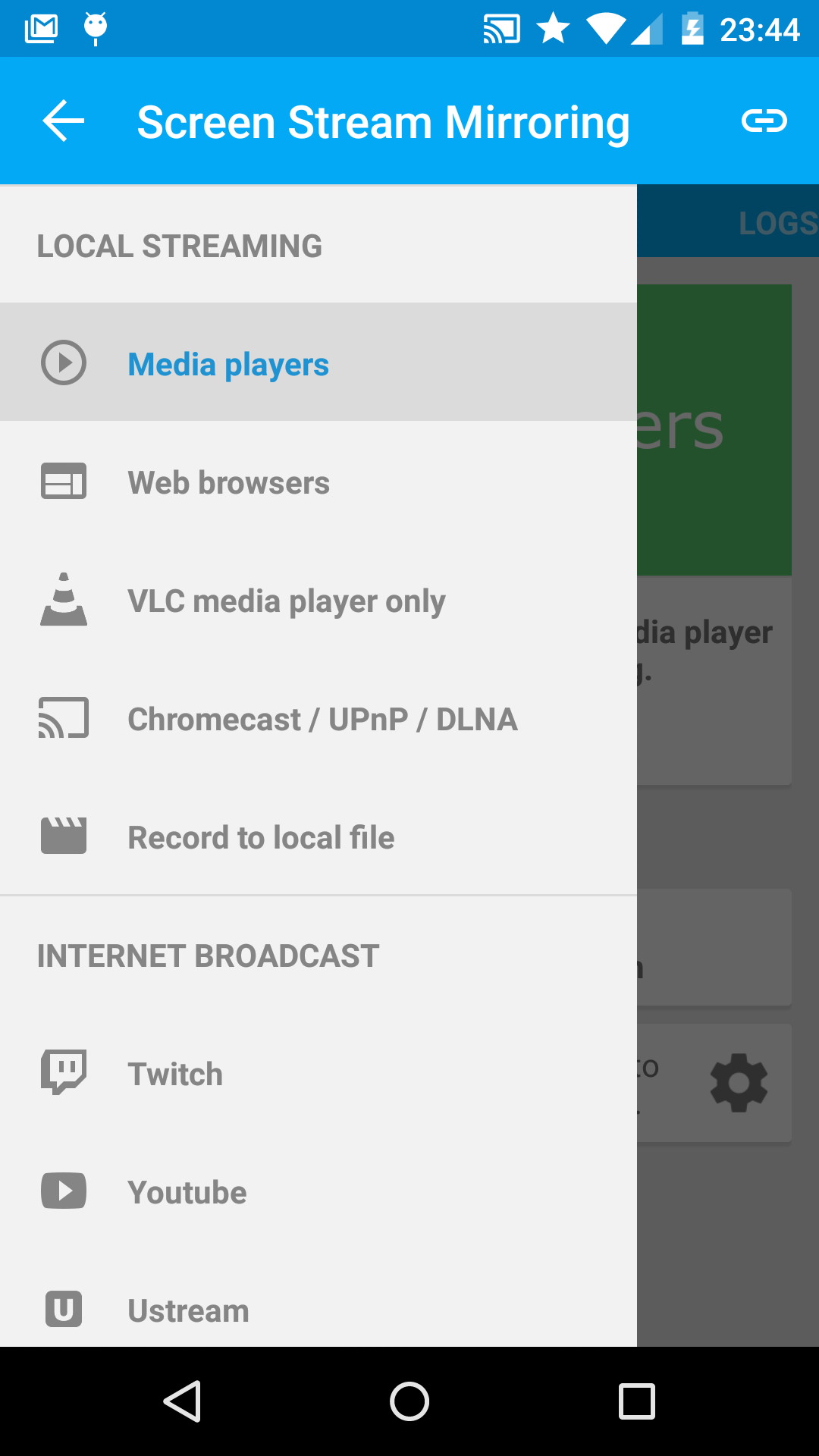Android application Screen Stream Mirroring screenshort