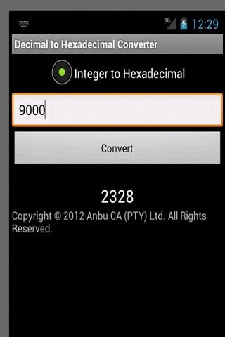 Android application Super Decimal to Hexadecimal screenshort