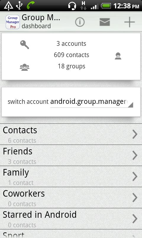 Android application Group Contact Manager Pro screenshort