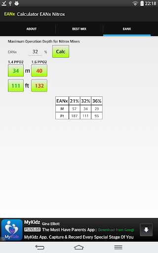 Calculator EANx Nitrox