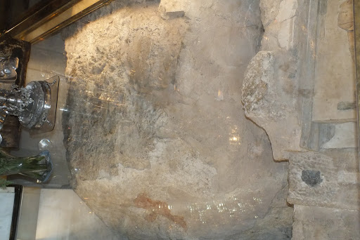 Rock of Calvary, in Chapel of the Crucifixion, Jerusalem.