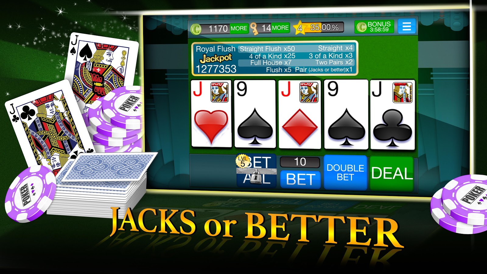 Jacks or better video poker real money