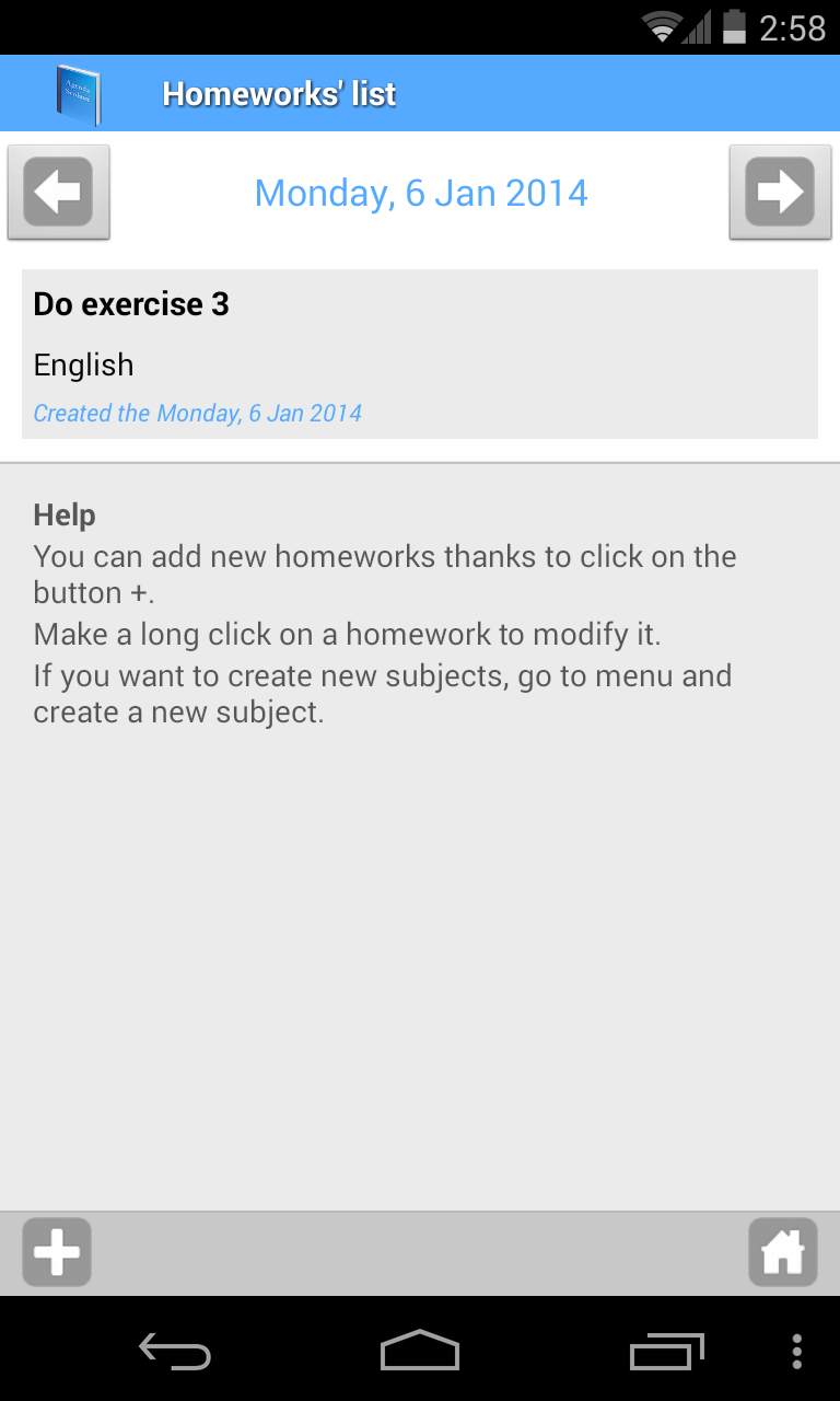 School diary Screen 2