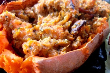 Bacon Basil Twice Baked Sweet Potatoes