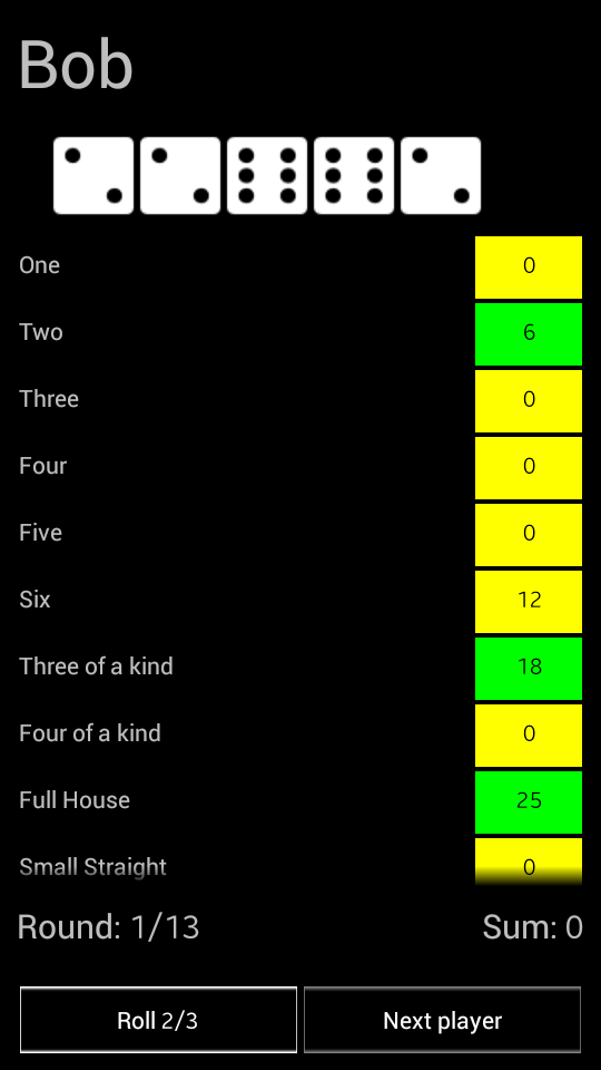 Yahtzee Fun Screen 3