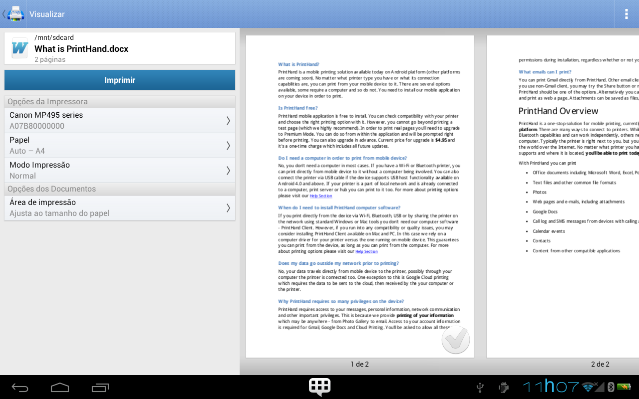Impressora Móvel PrintHand - screenshot