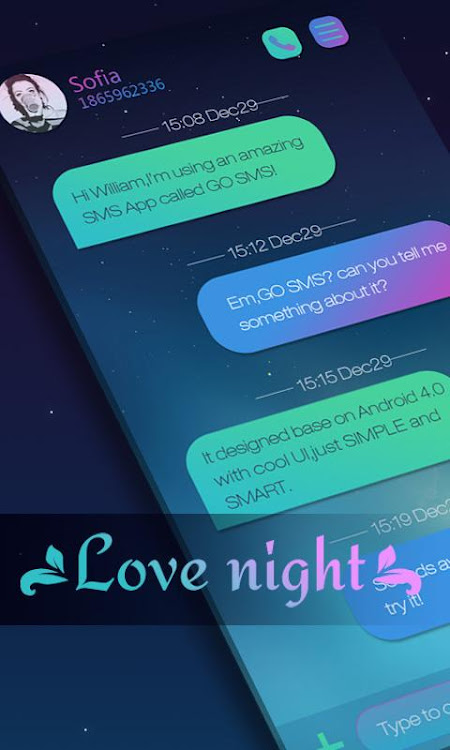 GO SMS LOVE NIGHT THEME - 1.0 - (Android)