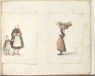 Noord-Hollandse vrouw met kind en vrouw met manden