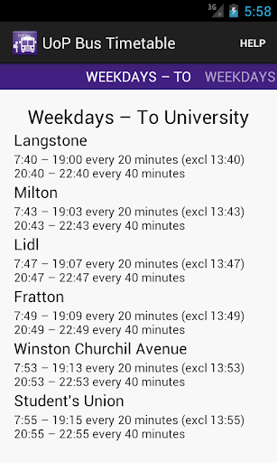 UoP Bus Timetable