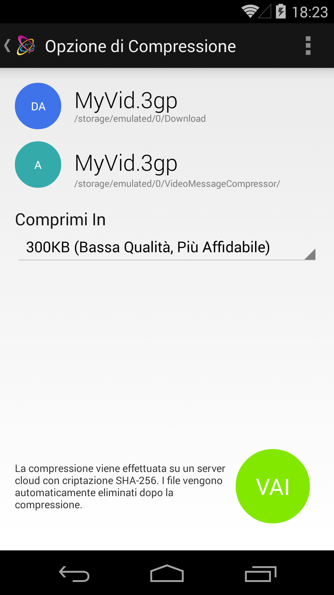 Android application Video Message Compressor screenshort