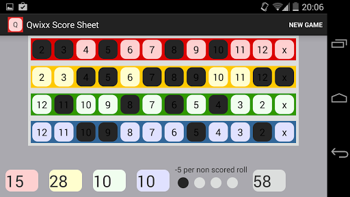 Qwixx Score Sheet