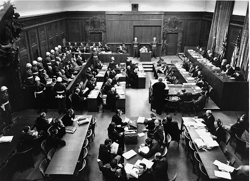 View of the packed courtroom of the International Military Tribunal at ...