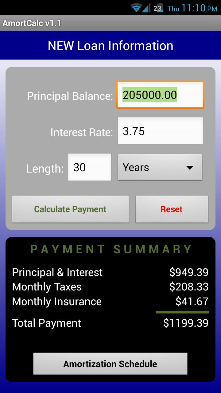 AmortCalc FULL Loan Calculator Screen 2
