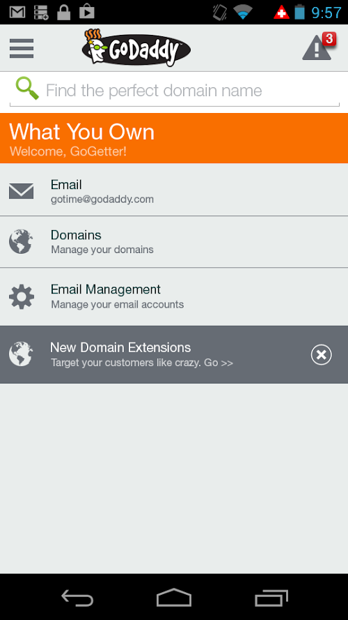 Android application GoDaddy screenshort