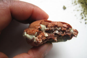 Chocolate Macarons with Matcha Cream Filling