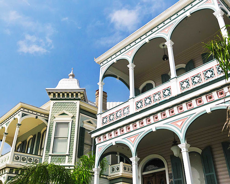 A group of historic buildings dubbed the Grand Dames in Galveston, Texas.