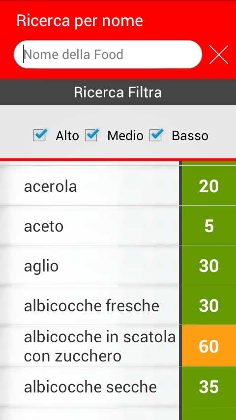 Android application GI glycemic index Pro screenshort