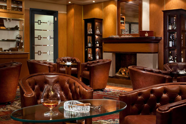 Guests can enjoy a fine collection of ports and Cognacs along with a Cuban cigar in Seven Seas Navigator's Connoisseur Lounge.