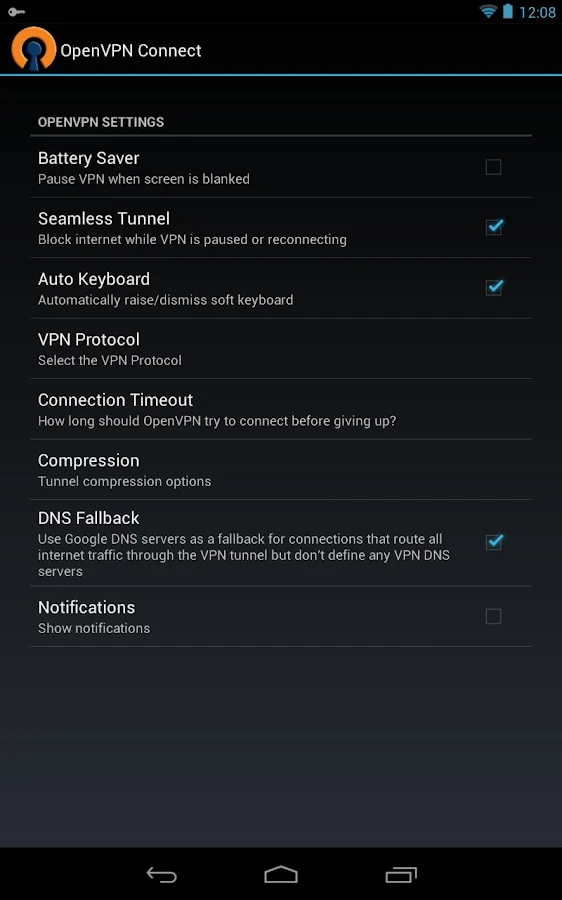 OpenVPN Connect- tangkapan layar