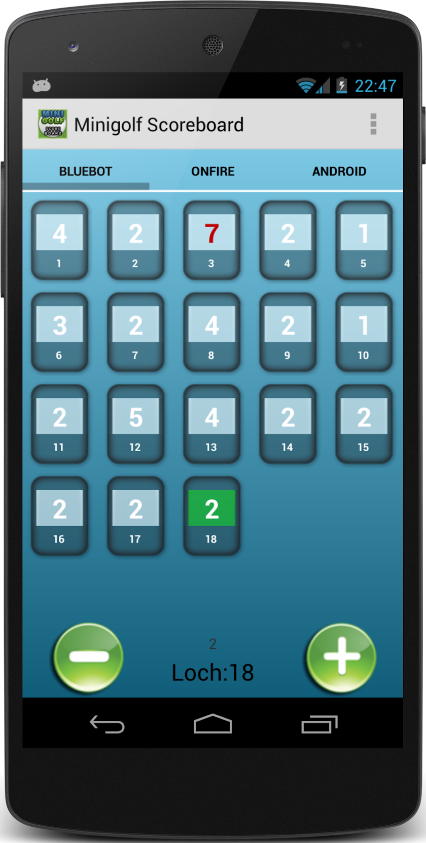 Minigolf Scorecard Screen 2