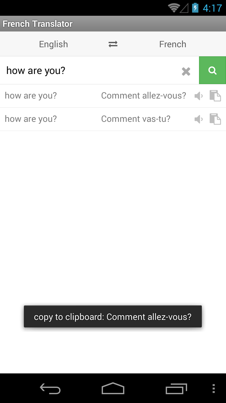French Translator Screen 3