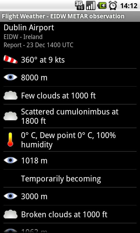Android application Flight Weather screenshort