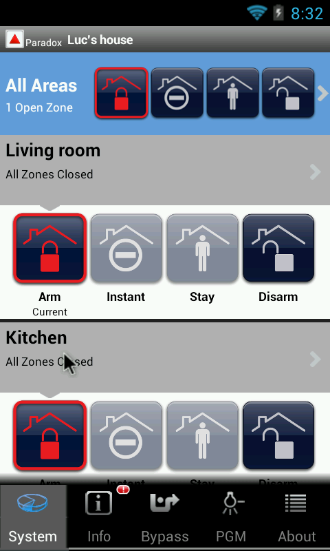 iParadox – Alarm Control Screen 4