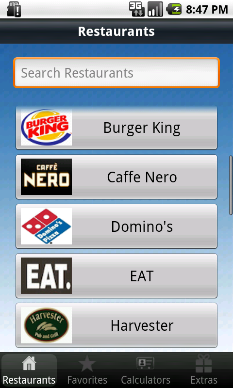 UK Fast Food Nutrition Calorie Screen 2